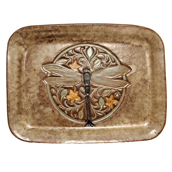Vintage Empty Nest Pottery Serving Tray Made in USA Lead Free Dragonfly